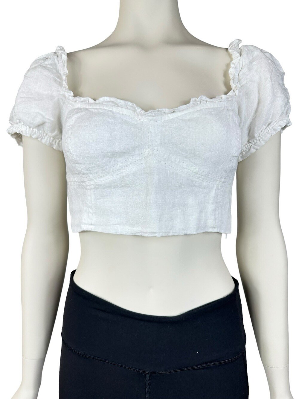 Aritzia Wilfred Wander Blouse Women's Medium White Linen Bustier Cropped Top